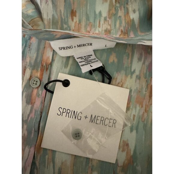 Spring & Mercer L Watercolor Chiffon Midi Prairie Dress Small Long Sleeve NEW - Picture 16 of 16